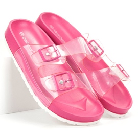 Ideal Shoes Transparentne Klapki Se Sprzączką różowe 1