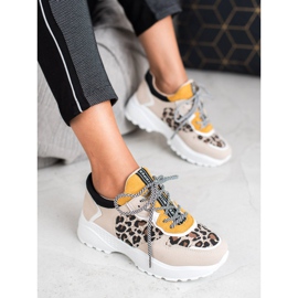 SHELOVET Modne Sneakersy Leopard Print brązowe 5