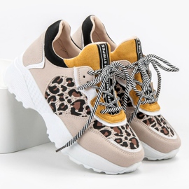 SHELOVET Modne Sneakersy Leopard Print brązowe 3