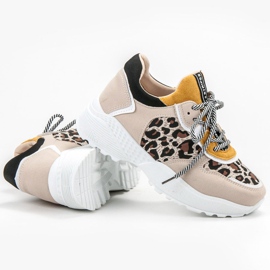 SHELOVET Modne Sneakersy Leopard Print brązowe 4