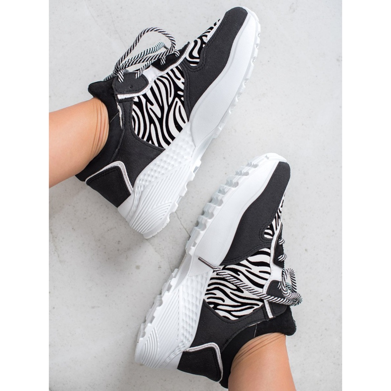 SHELOVET Modne Sneakersy Zebra Print białe czarne 2