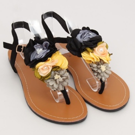 Sandałki japonki z kwiatami czarne L518 Black 2