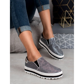 SHELOVET Lekkie Slipony Na Platformie czarne szare 1