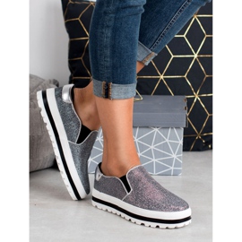 SHELOVET Lekkie Slipony Na Platformie czarne szare 2