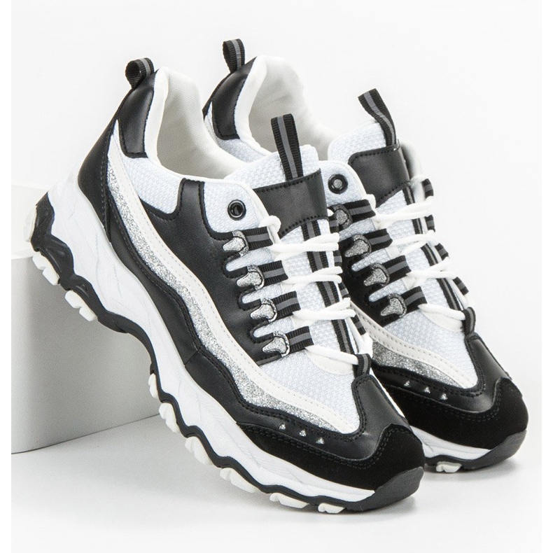 Small Swan Sneakersy Z Brokatem białe czarne 2