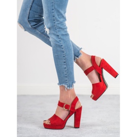 SHELOVET Czerwone Sandałki Na Platformie 2