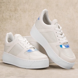 Ideal Shoes Sneakersy Z Brokatem białe 1