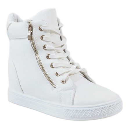 Białe sneakersy na koturnie złoty suwak DD477-2 1