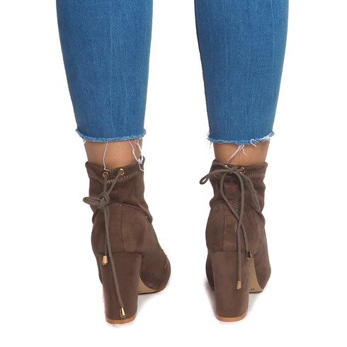 Zamszowe Botki Na Słupku 88-45 Khaki wielokolorowe zielone 1