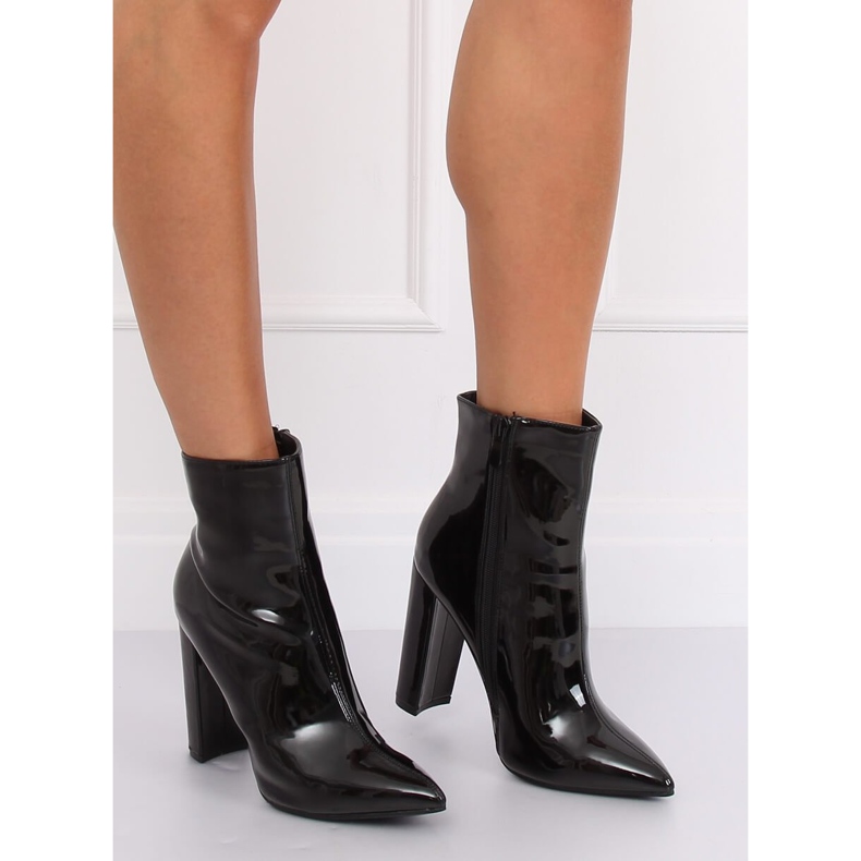 Botki lakierowane na obcasie czarne NS065P Black 1