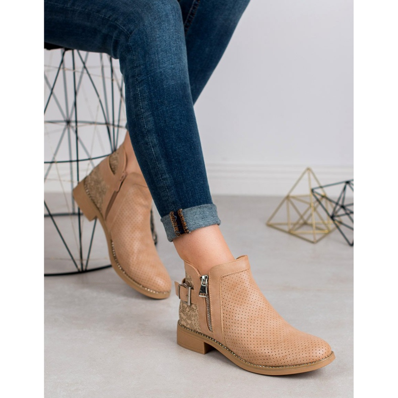 Bestelle Beżowe Botki Snake Print beżowy 1