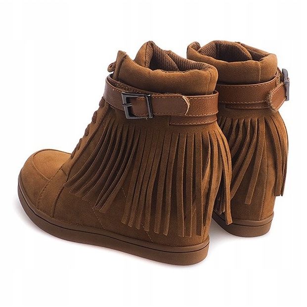 Zamszowe Trampki Sneakers Boho Frędzle 2030 Camel brązowe 1
