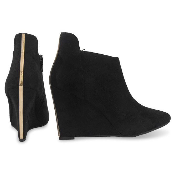 Zamszowe Czółenka Na Koturnie TL01-1 Czarny czarne 1