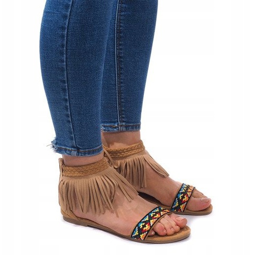 Zamszowe Sandały Boho 3-2 Camel beżowy 1