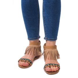 Zamszowe Sandały Boho 3-2 Camel beżowy 2