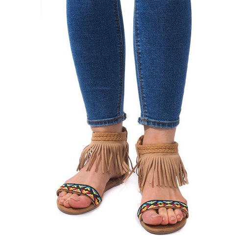 Zamszowe Sandały Boho 3-2 Camel beżowy 2