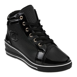 Czarne stylowe sneakersy na koturnie R15-2 1