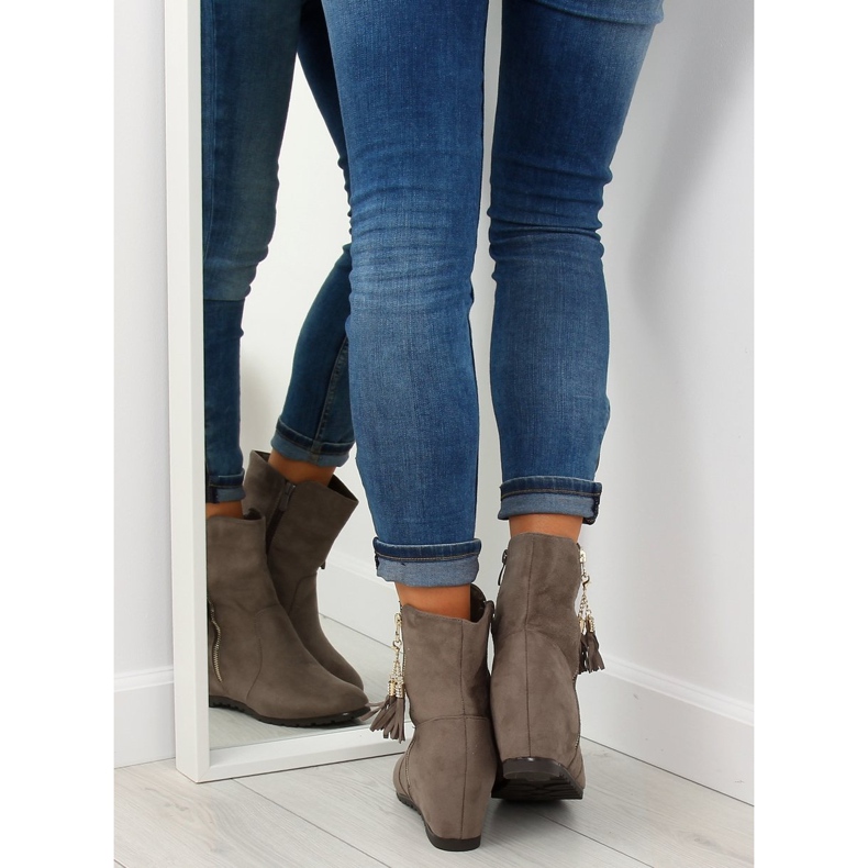 Botki na koturnie beżowe AB02-36 Khaki beżowy 1