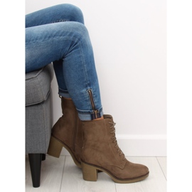 Sznurowane botki na obcasie brązowe 3638 Khaki 2