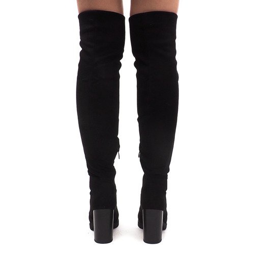 Zamszowe Kozaki Na Słupku SU-2730 Czarny czarne 1