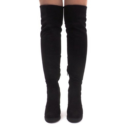 Zamszowe Kozaki Na Słupku SU-2730 Czarny czarne 2