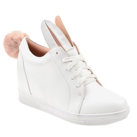 Białe sneakersy na koturnie króliczki H6210A-9 1