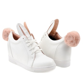 Białe sneakersy na koturnie króliczki H6210A-9 2
