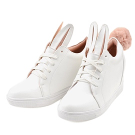 Białe sneakersy na koturnie króliczki H6210A-9 3