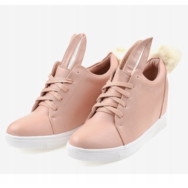 Różowe sneakersy na koturnie króliczki H6210-11 3