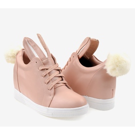 Różowe sneakersy na koturnie króliczki H6210-11 4