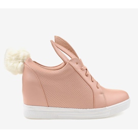 Różowe sneakersy na koturnie króliczki H6211-11 2