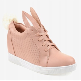 Różowe sneakersy na koturnie króliczki H6211-11 1