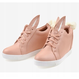 Różowe sneakersy na koturnie króliczki H6211-11 3