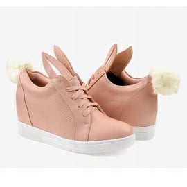 Różowe sneakersy na koturnie króliczki H6211-11 4