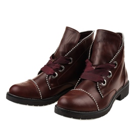 Kayla Shoes Bordowe sznurowane botki 11606-73 czerwone 2