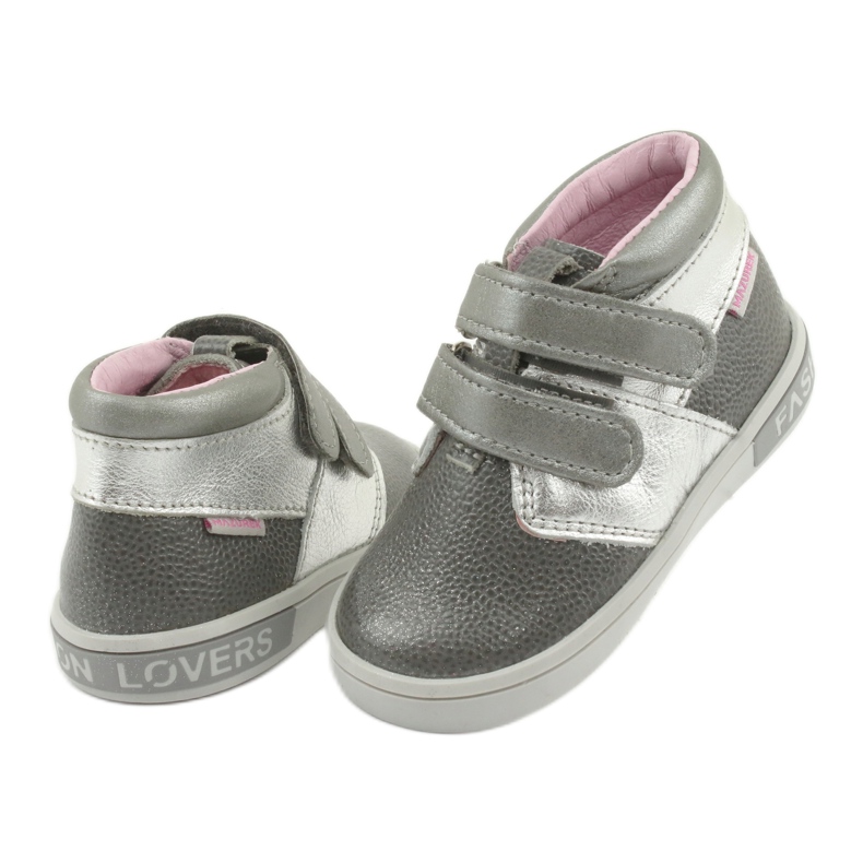 Mazurek skórzane trzewiki na rzepy 1355 szare/srebrne 4