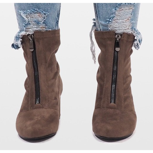 Khaki Zamszowe botki z suwakiem FOZ-01 wielokolorowe zielone 1