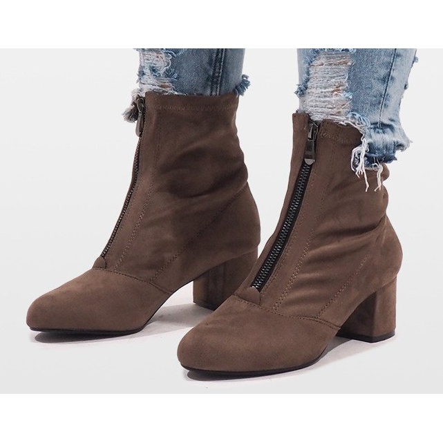 Khaki Zamszowe botki z suwakiem FOZ-01 wielokolorowe zielone 2