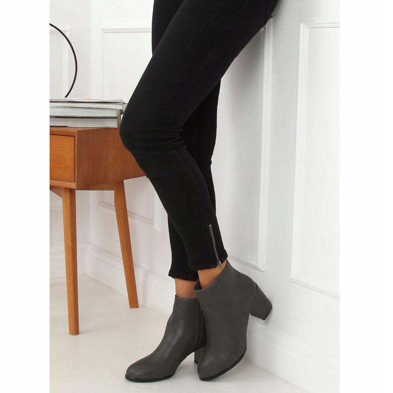 Botki klasyczne na obcasie szare 77-71 Grey 2