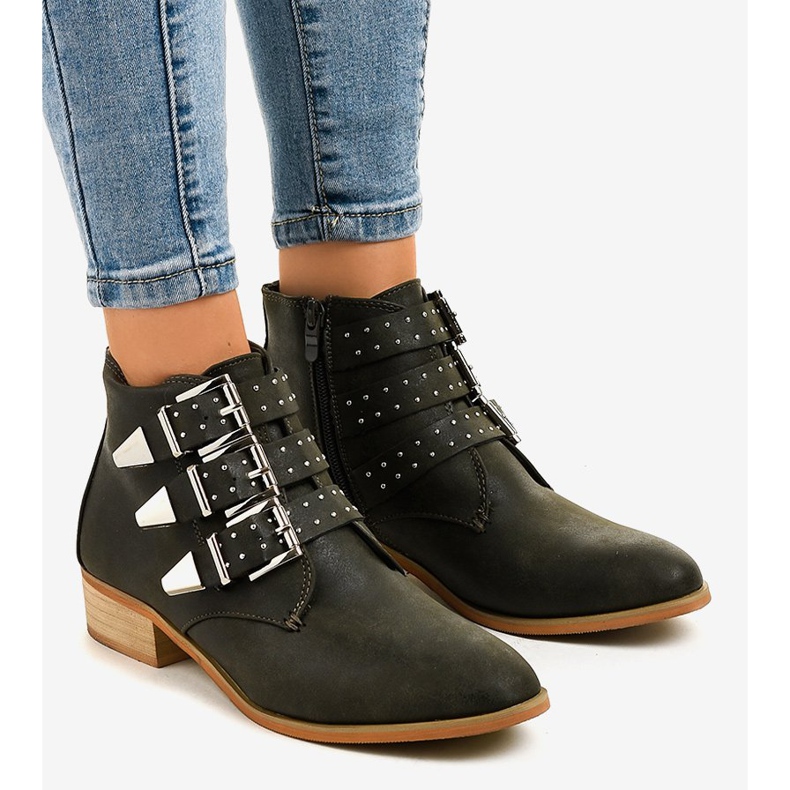 Zielone botki z klamrą na suwak A-263 1