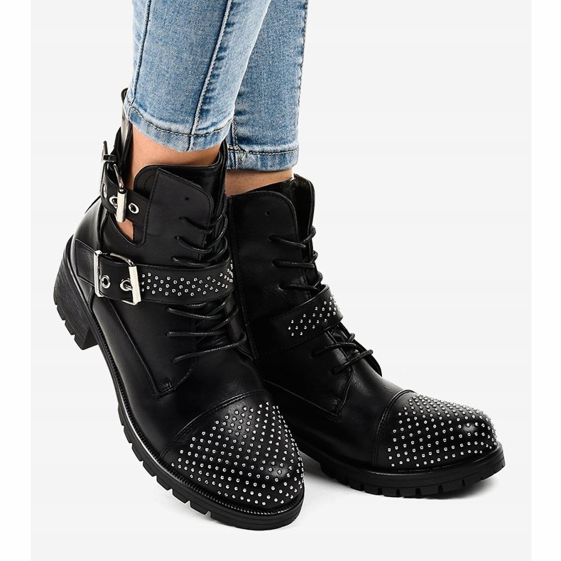 Czarne botki damskie na masywnej podeszwie M257 2