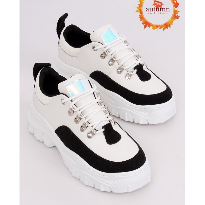 Buty na wysokiej podeszwie biało-czarne PF5329 Black białe 1