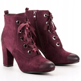 Vinceza Bordowe Zamszowe Botki czerwone 1