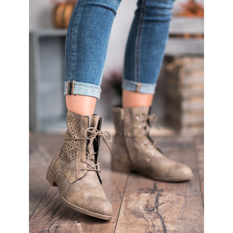 Groto Gogo Modne Wiązane Botki zielone 2