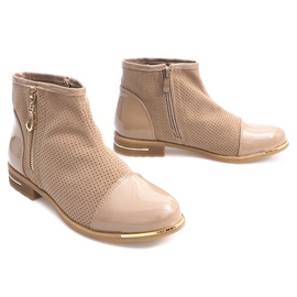 Ażurowe Eleganckie Botki B8107 Beżowy 1