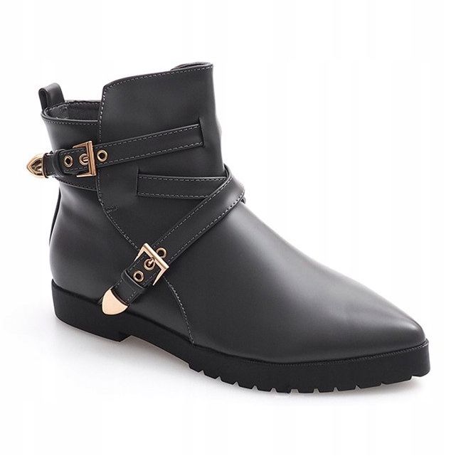 Ocieplane Eleganckie Botki Z Klamrą HW13 Szary szare 2