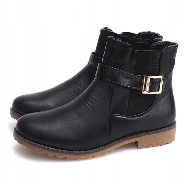 Botki Z Gumką I Klamrą Futro E598 Czarny czarne zielone 1