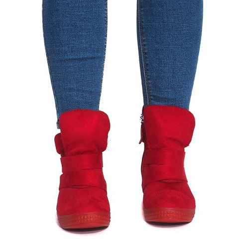 Sneakersy Na Koturnie Z Rzepą 1703 Czerwony czerwone 1