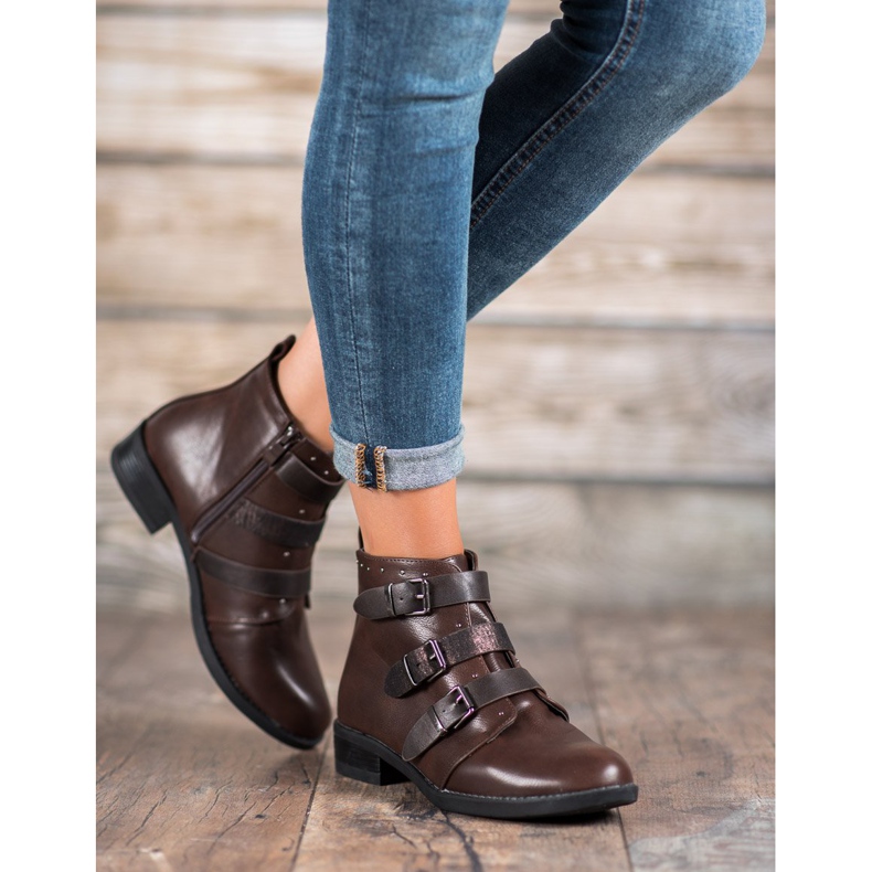 Small Swan Botki Z Ozdobnymi Paskami brązowe 2