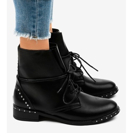 Czarne płaskie botki wiązane A-251 2